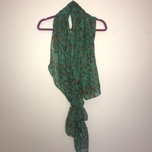 Lightweight green and brown leopard print scarf